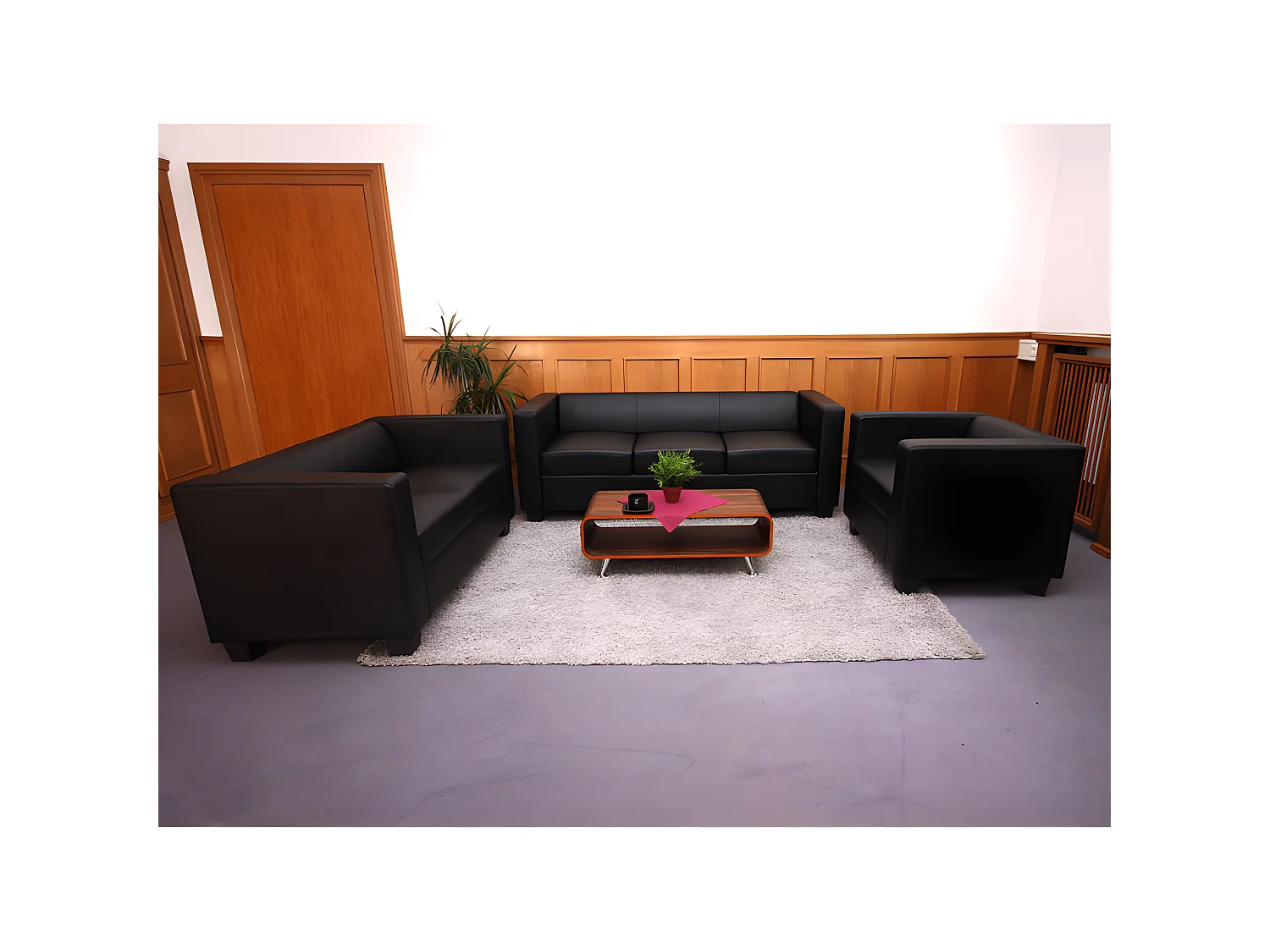 Salotto componibile lounge moderno elegante Lille M65 composizione 3-2-1 pelle nero