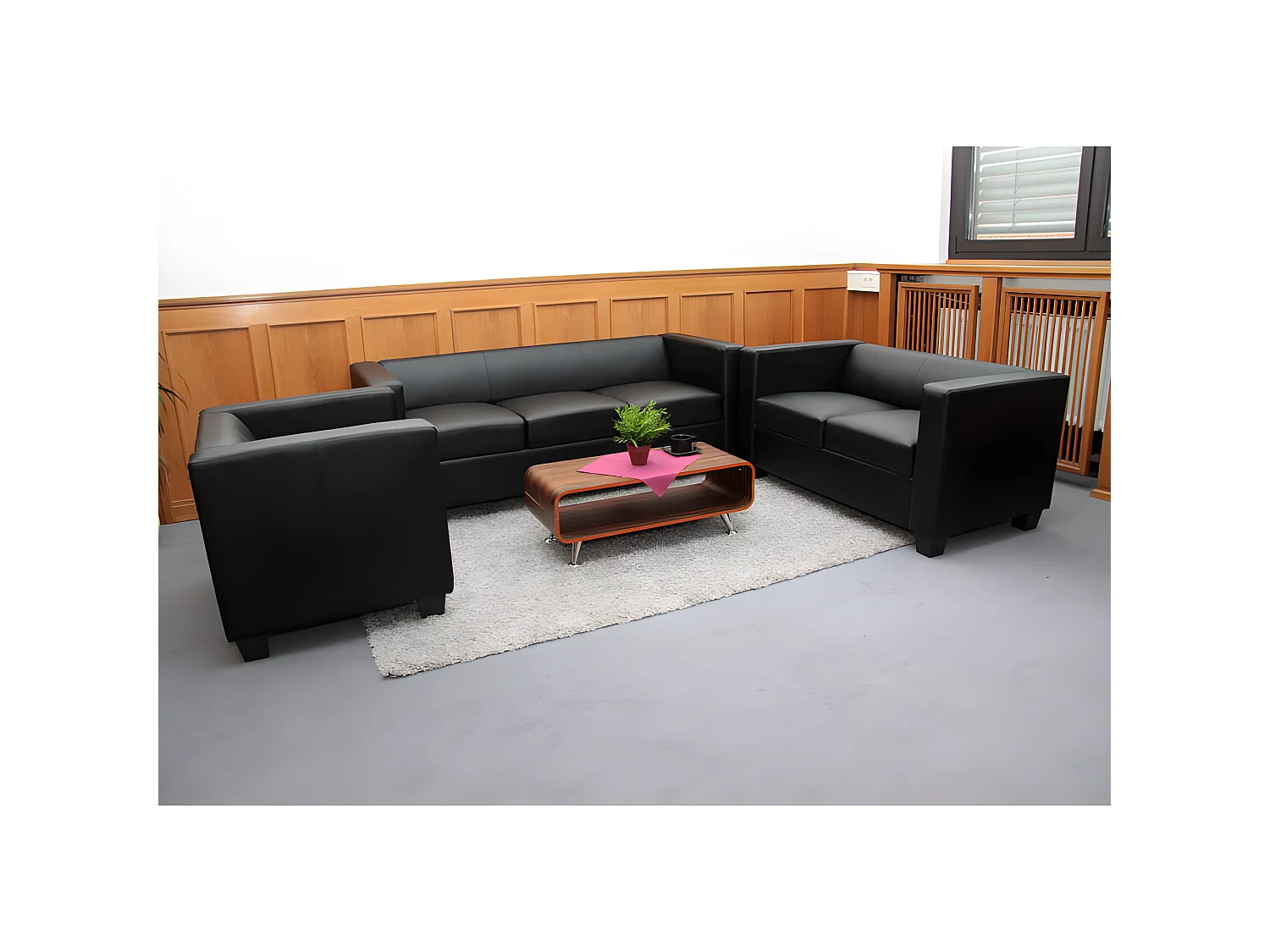 Salotto componibile lounge moderno elegante Lille M65 composizione 3-2-1 pelle nero