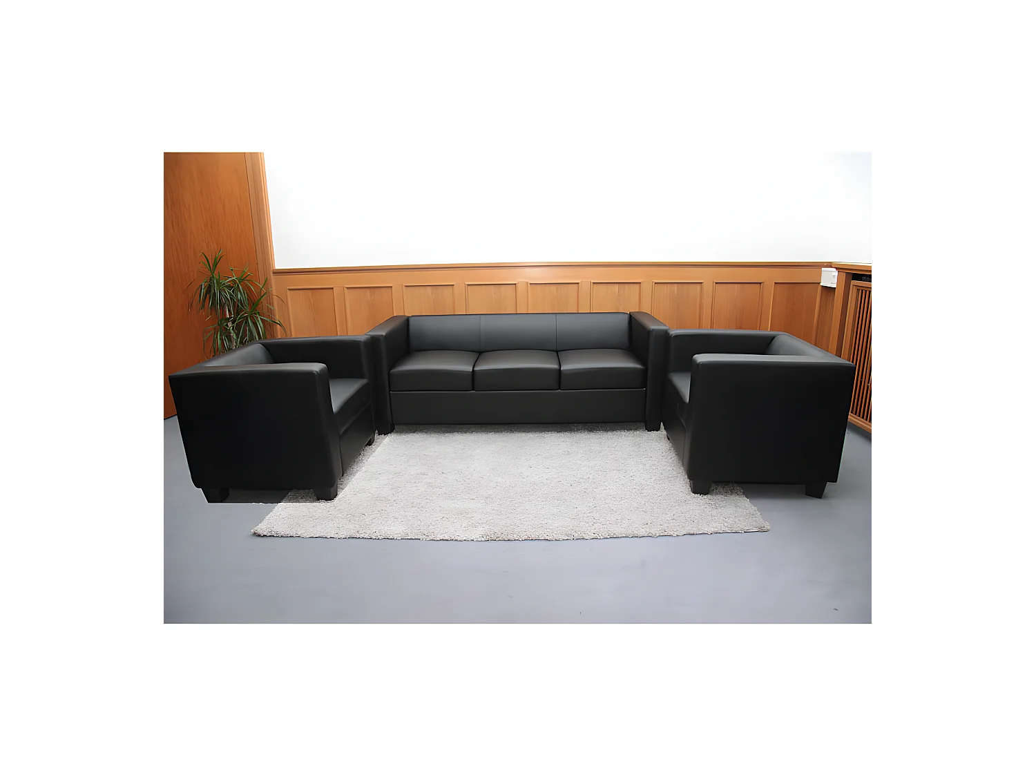 Salotto componibile lounge moderno elegante Lille M65 composizione 3-1-1 pelle nero