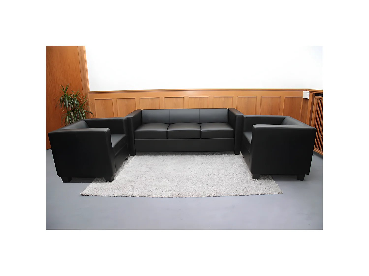 Salotto componibile lounge moderno elegante Lille M65 composizione 3-1-1 pelle nero