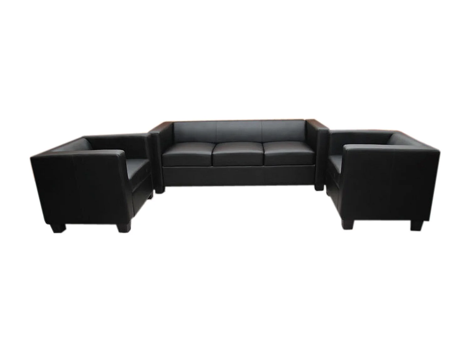 Salotto componibile lounge moderno elegante Lille M65 composizione 3-1-1 ~ pelle nero