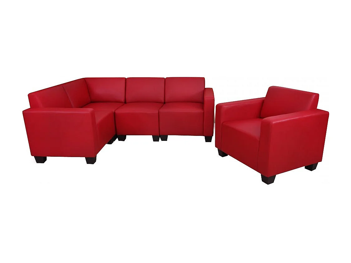 Salotto modulare componibile lounge moderno Lione N71 ecopelle combinazione 4-1 ~ rosso
