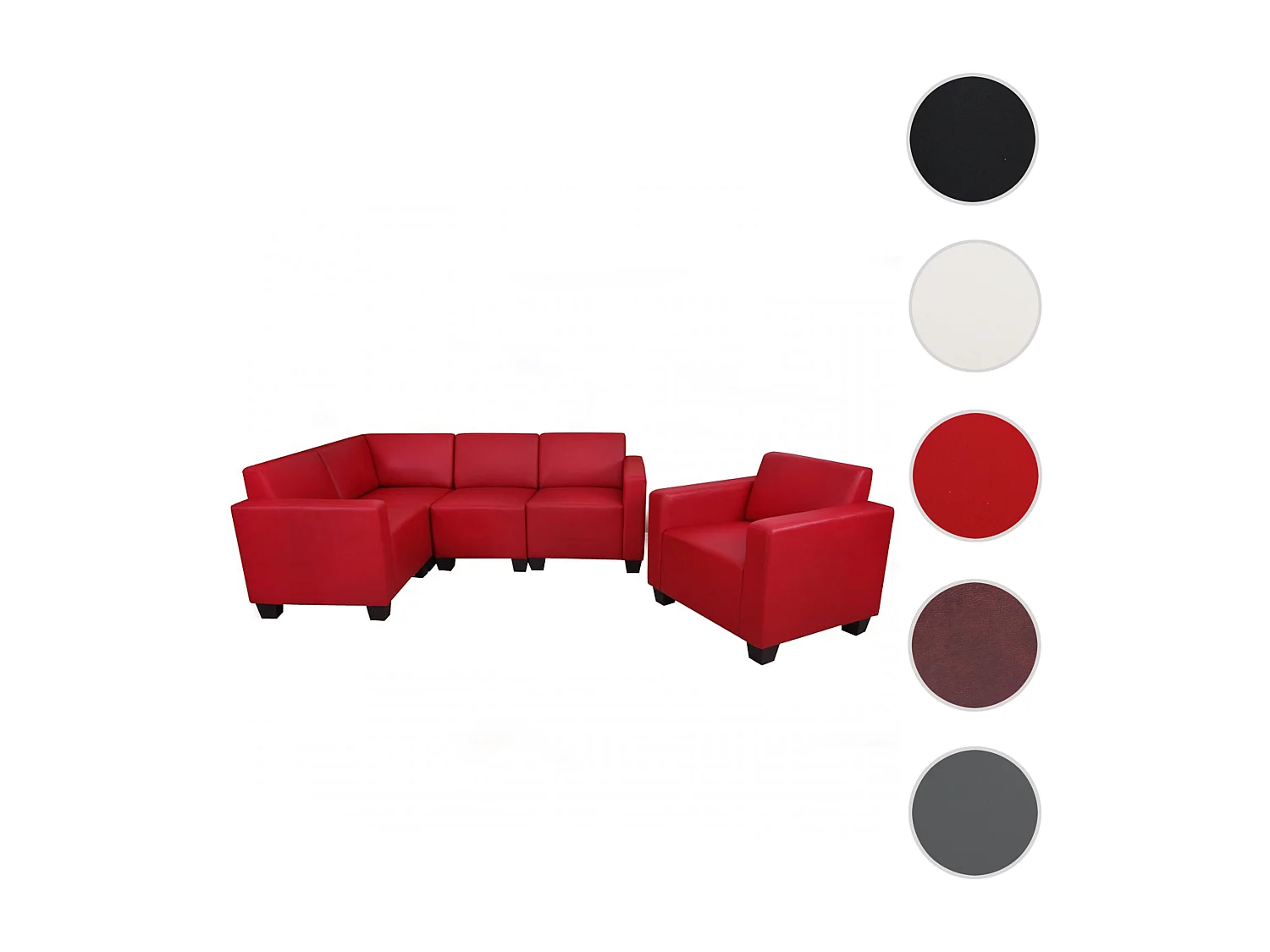 Salotto modulare componibile lounge moderno Lione N71 ecopelle combinazione 4-1 ~ rosso