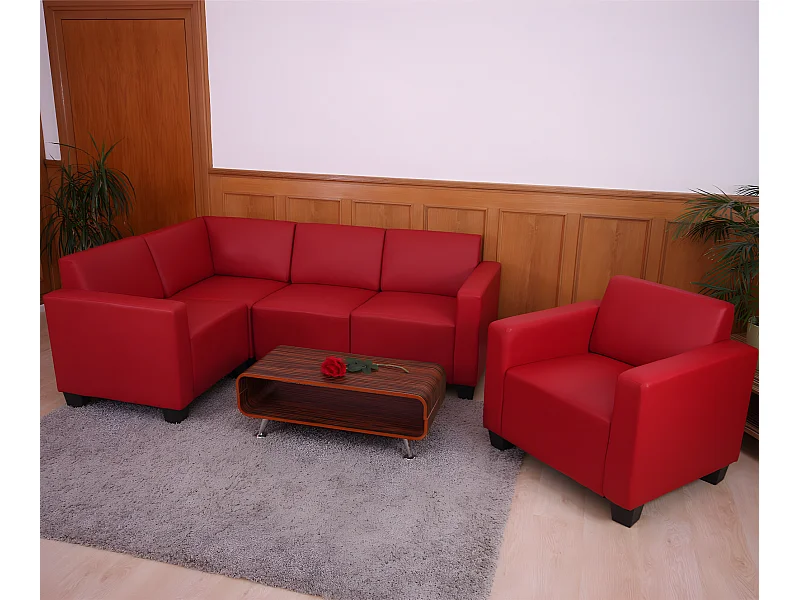 Salotto modulare componibile lounge moderno Lione N71 ecopelle combinazione 4-1 rosso