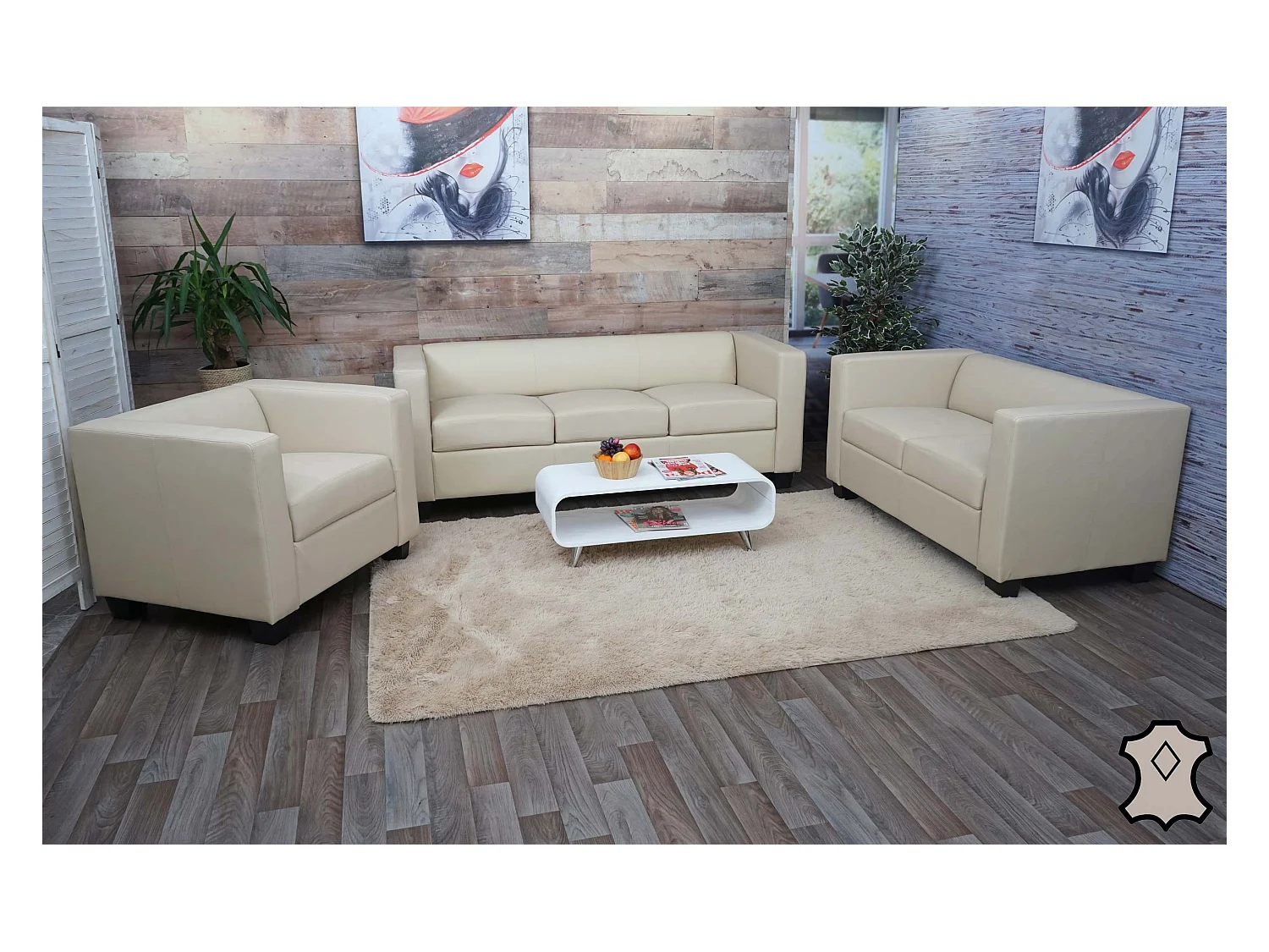 Salotto componibile lounge moderno elegante Lille M65 composizione 3-2-1 pelle avorio