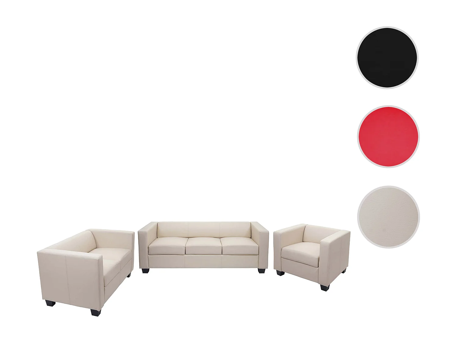 Zestaw wypoczynkowy Lille (3-częściowy) 3-2-1,  skóra, kremowy