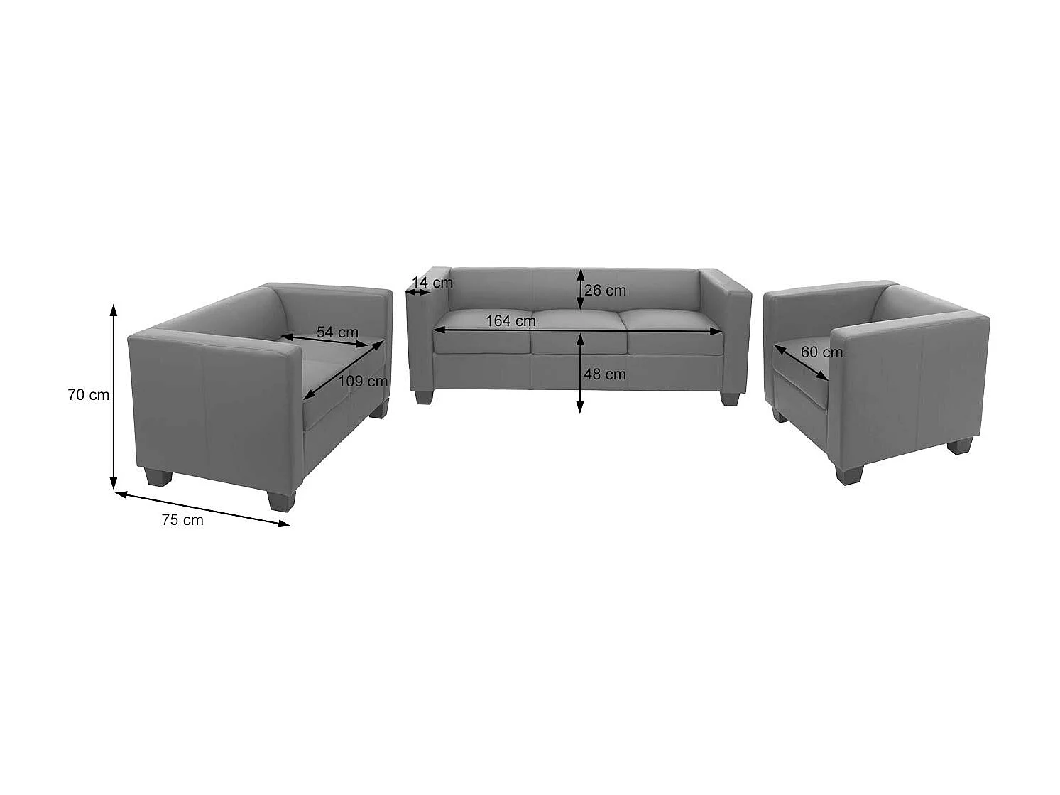 3-2-1 Sofagarnitur Lille (3-teilig), Leder, creme