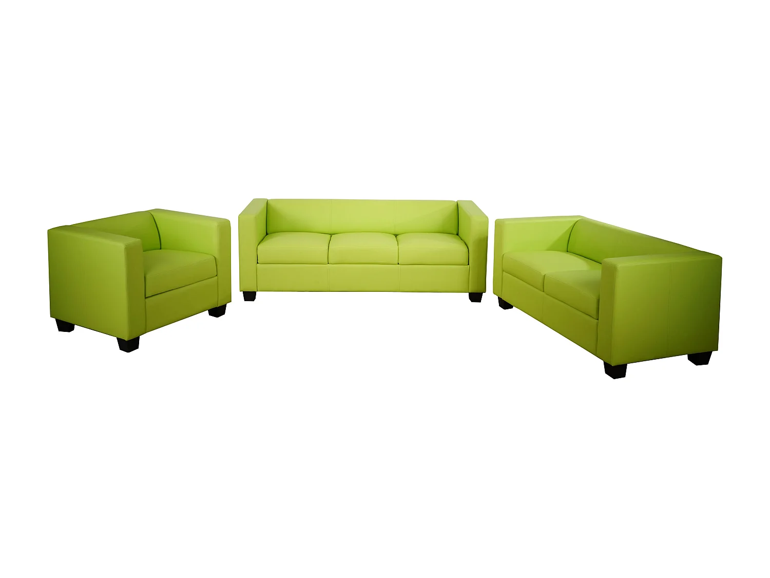 Salotto componibile lounge moderno elegante Lille M65 composizione 3-2-1 ~ ecopelle verde