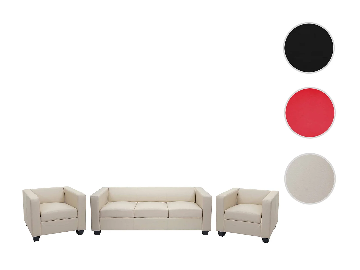 3-1-1 Sofá Lille (3 piezas),  Crema de cuero