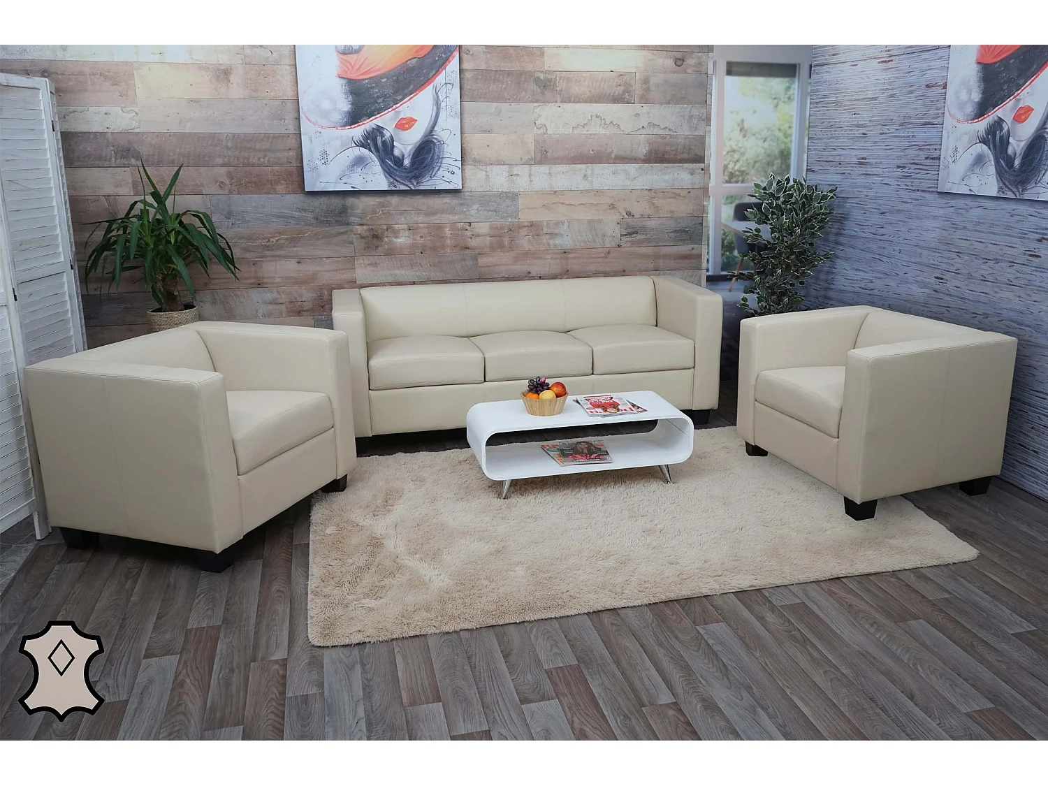 Salotto componibile lounge moderno elegante Lille M65 composizione 3-1-1 pelle avorio