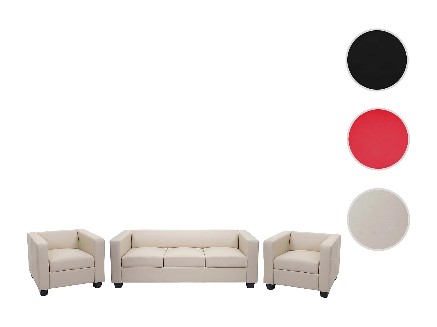 3-1-1 Zestaw wypoczynkowy Lille (3-częściowy),  Skóra kremowa