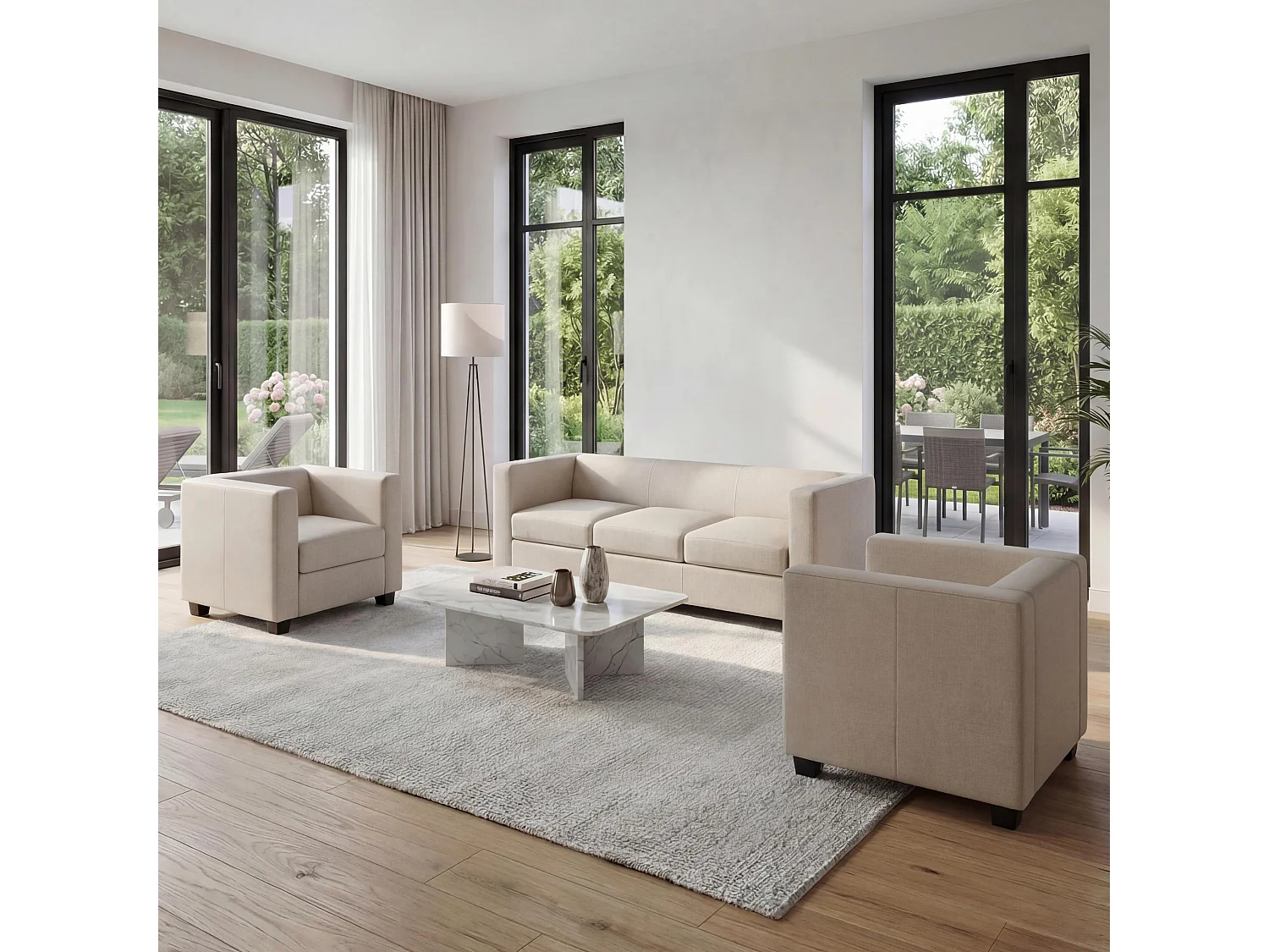Salotto componibile lounge moderno elegante Lille M65 composizione 3-1-1 ~ pelle avorio