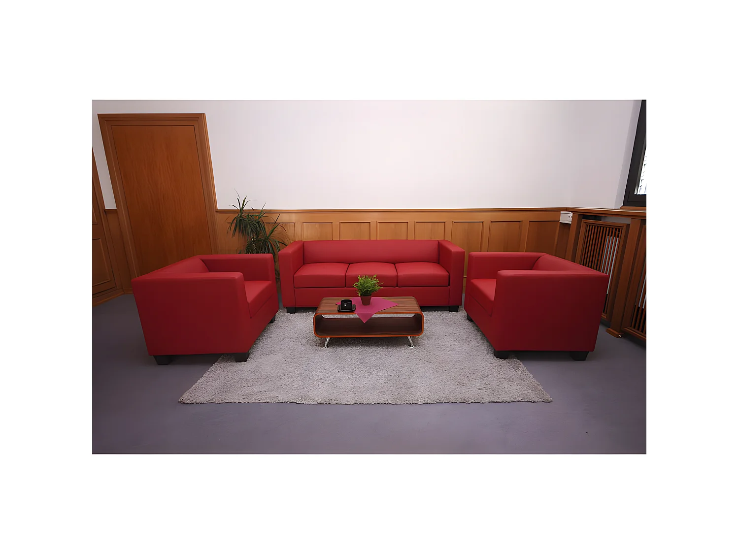 Zestaw sof 3-1-1 Lille (3-częściowy),  Skóra czerwony