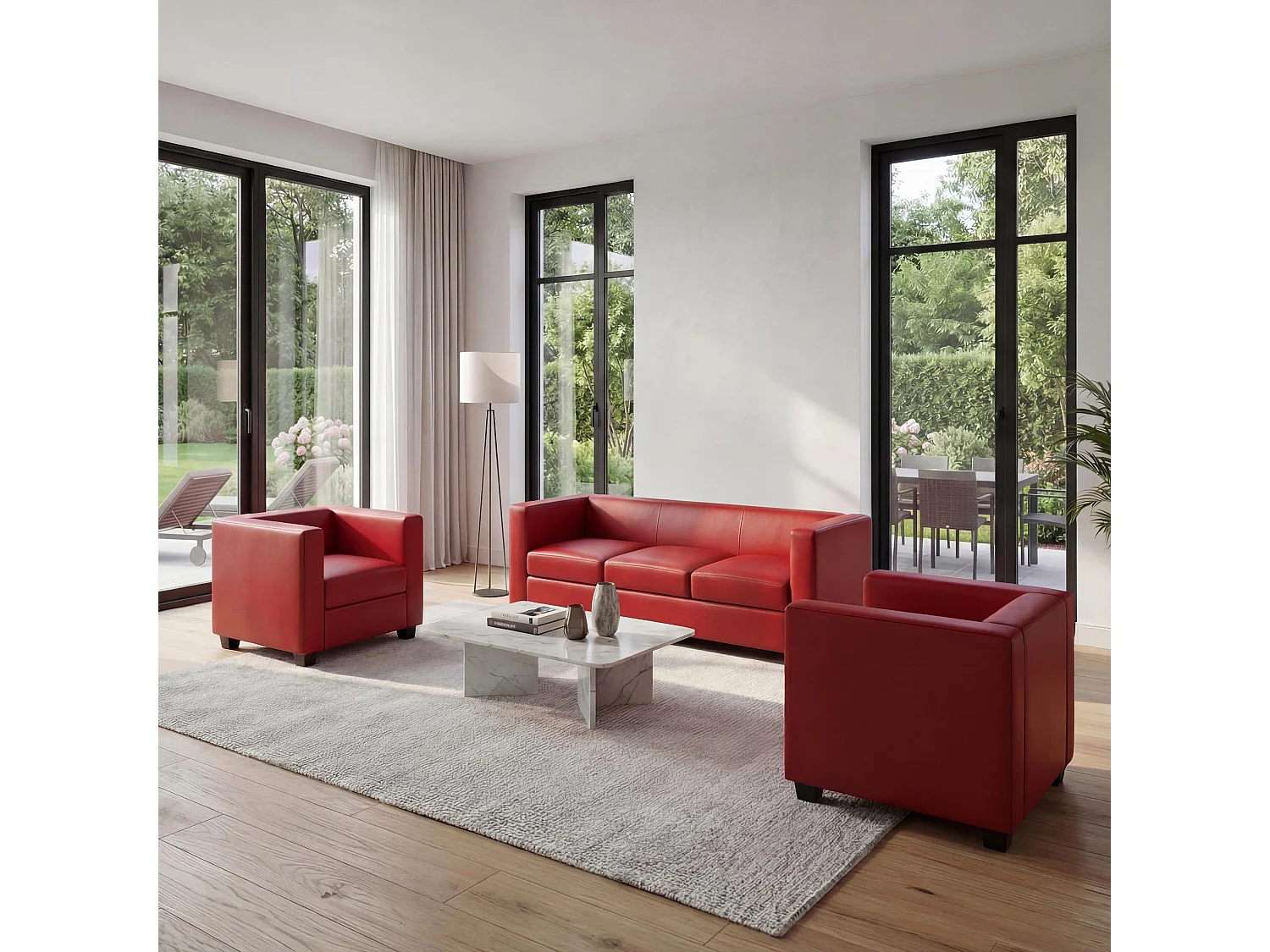 Salotto componibile lounge moderno elegante Lille M65 composizione 3-1-1 pelle rosso