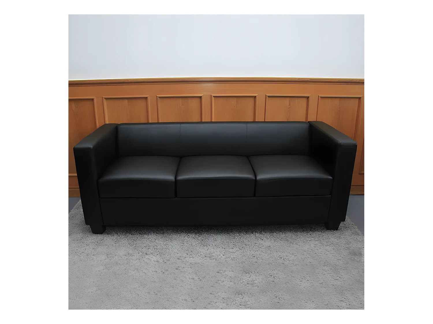 Zestaw sof 3-2-1 Lille (3-częściowy),  imitacja skóry, czarny