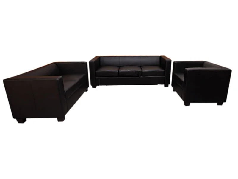 Zestaw sof 3-2-1 Lille (3-częściowy),  imitacja skóry, czarny