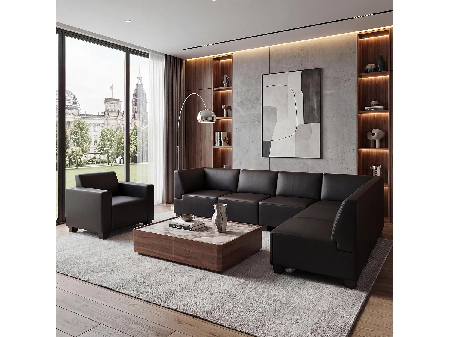 Couch-Garnitur Moncalieri (2-teilig), Schwarz