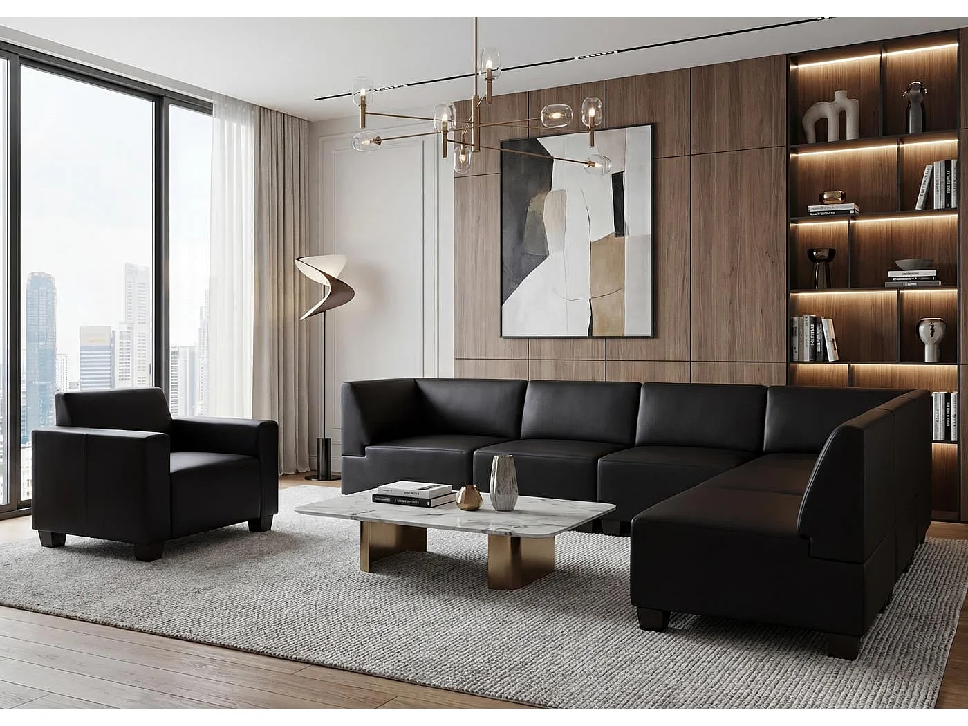 Couch-Garnitur Moncalieri (2-teilig), Schwarz