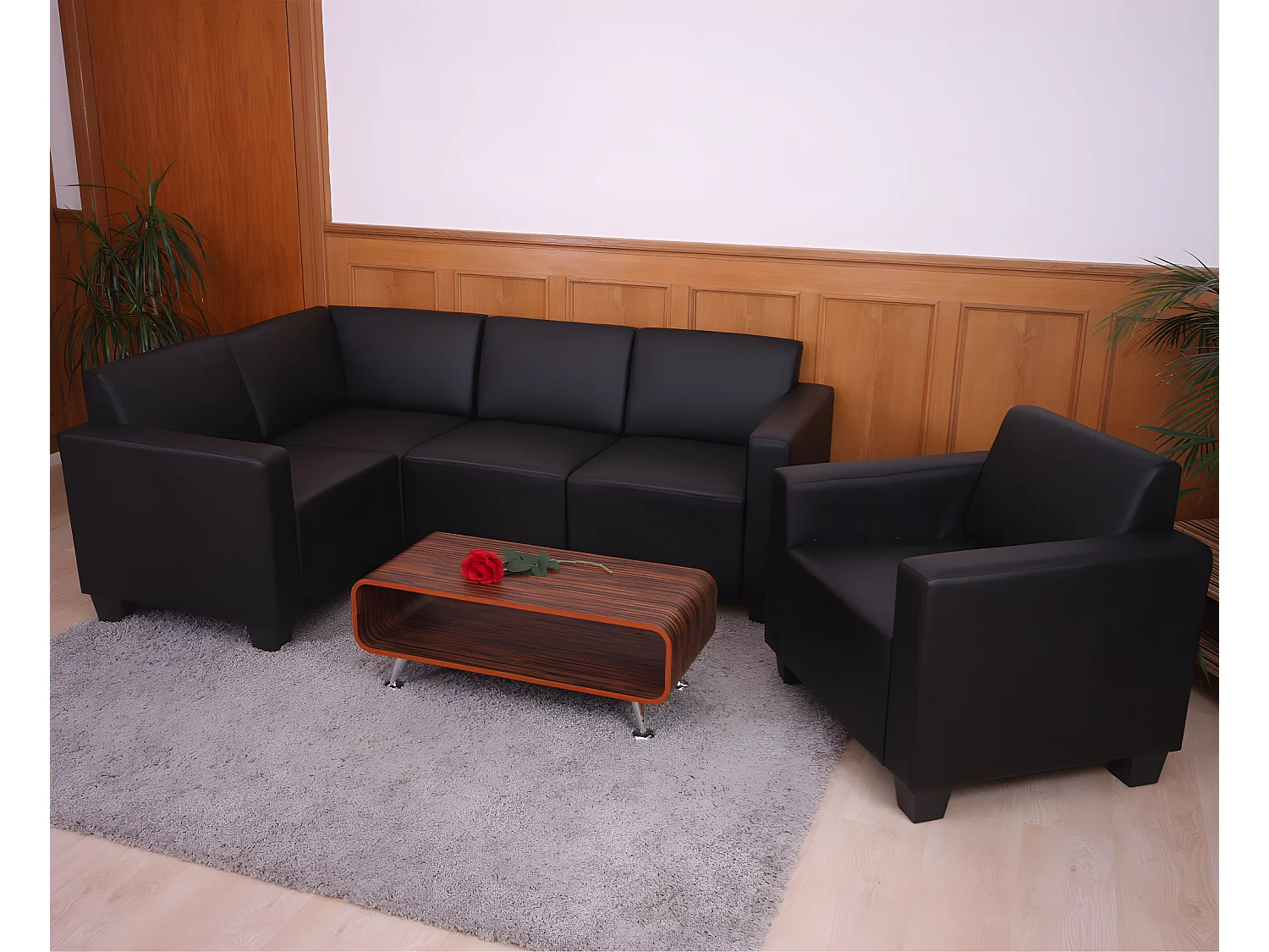 Salotto modulare componibile lounge moderno Lione N71 ecopelle combinazione 4-1 nero