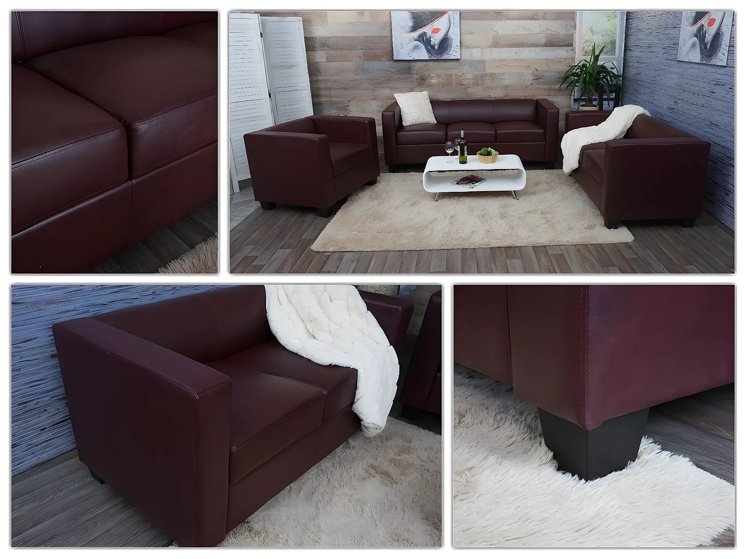 3-2-1 Bankstel Lille (3-delig),  kunstleer, roodbruin