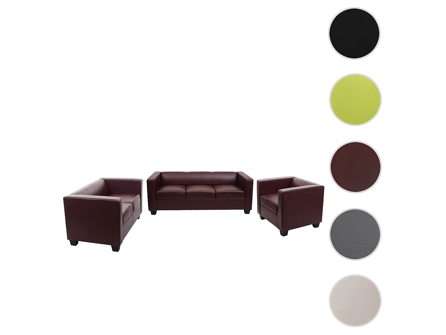 3-2-1 Bankstel Lille (3-delig),  kunstleer, roodbruin