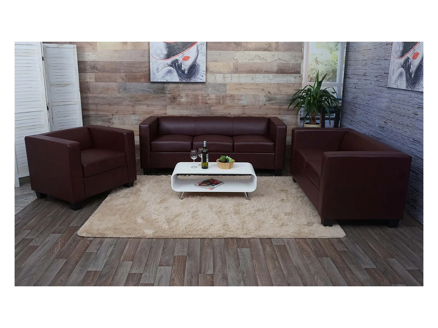 Salotto componibile lounge moderno elegante Lille M65 composizione 3-2-1 ecopelle bordeaux