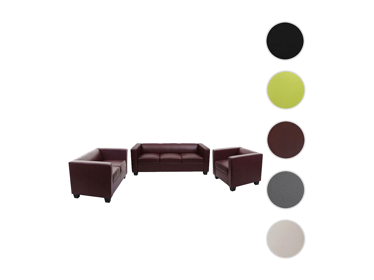 Zestaw wypoczynkowy Lille (3-częściowy) 3-2-1,  sztuczna skóra, czerwono-brązowa