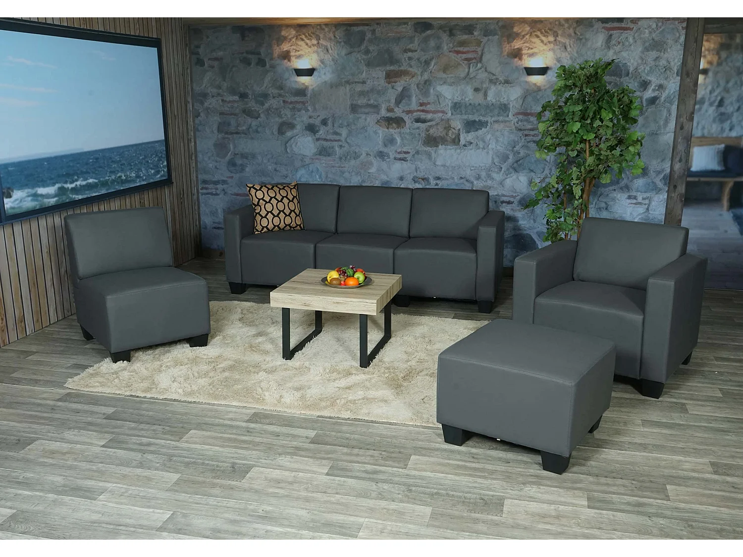 Couch-Garnitur Moncalieri (4-teilig), Dunkelgrau