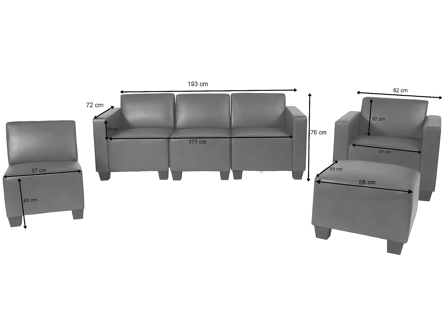 Couch-Garnitur Moncalieri (4-teilig), Dunkelgrau