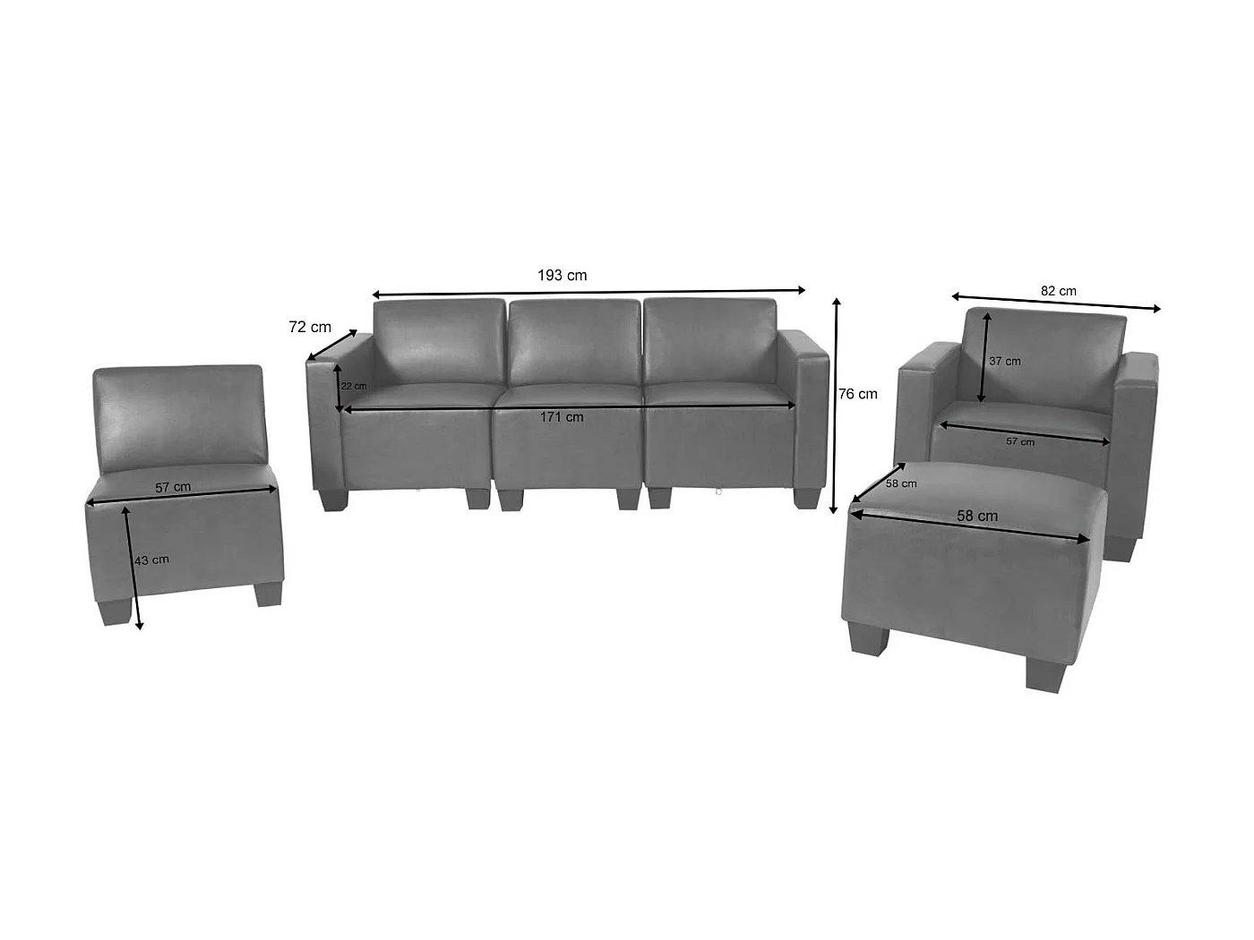 Bankstel Moncalieri (4-delig),  donkergrijs