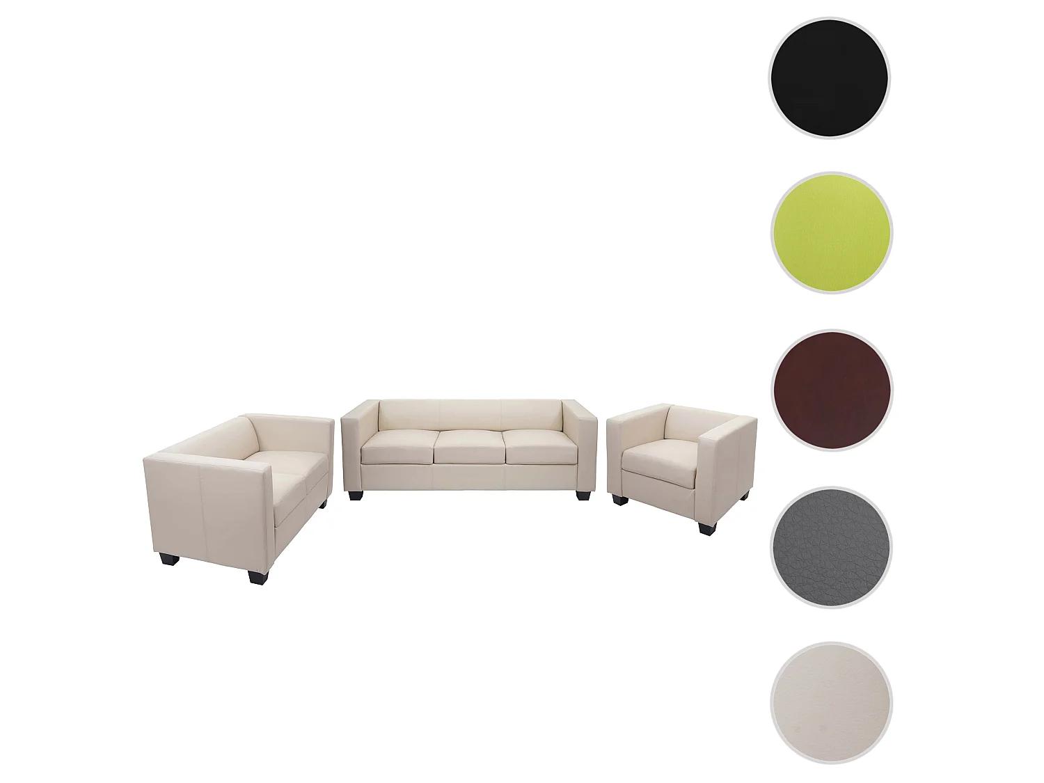 3-2-1 Bankstel Lille (3-delig),  kunstleer, crème