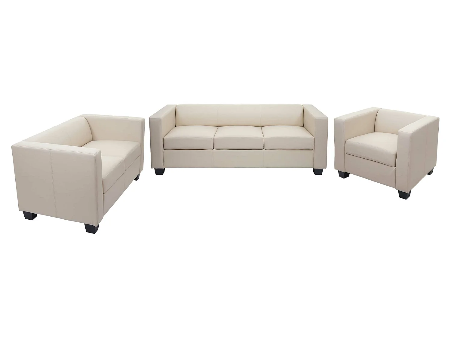 Juego de sofás 3-2-1 Lille (3 piezas),  polipiel, crema