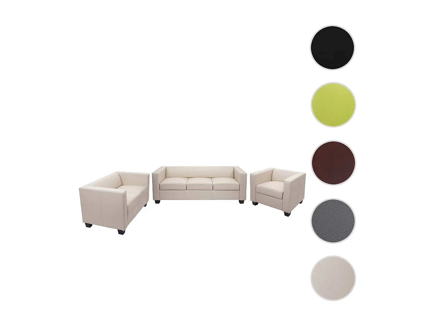 3-2-1 Sofagarnitur Lille (3-teilig), Kunstleder, creme