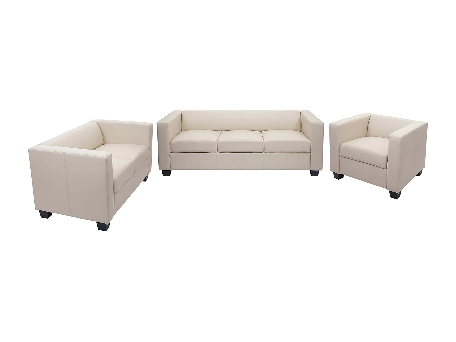 Salotto componibile lounge moderno elegante Lille M65 composizione 3-2-1 ~ ecopelle avorio