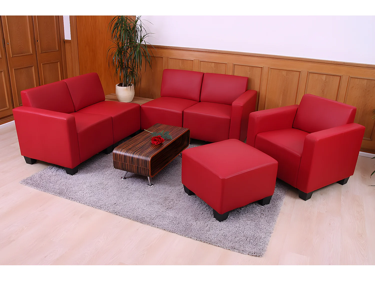 Salotto modulare componibile lounge moderno Lione N71 ecopelle combinazione 3-1-1-1 rosso