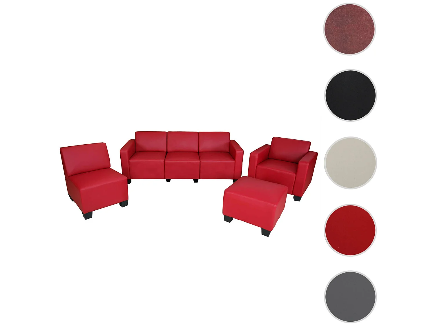 Salotto modulare componibile lounge moderno Lione N71 ecopelle combinazione 3-1-1-1 rosso