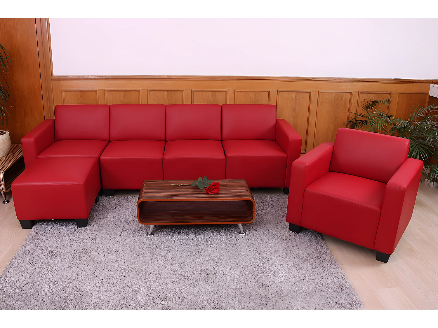 Salotto modulare componibile lounge moderno Lione N71 ecopelle combinazione 3-1-1-1 rosso
