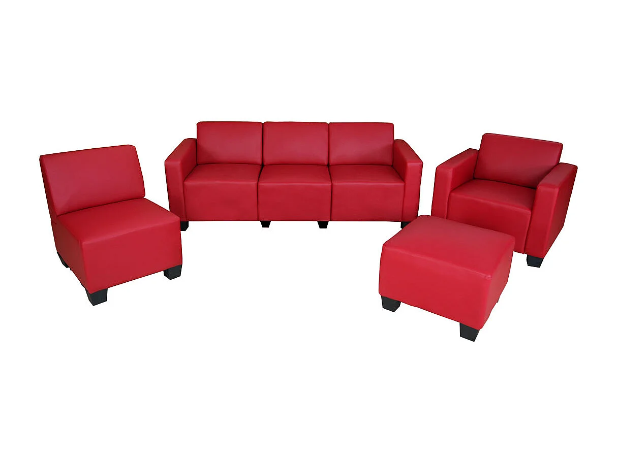Salotto modulare componibile lounge moderno Lione N71 ecopelle combinazione 3-1-1-1 rosso
