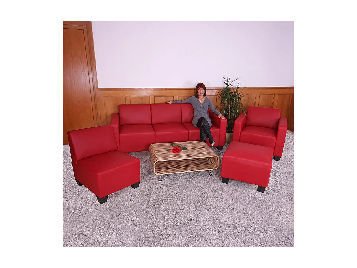 Salotto modulare componibile lounge moderno Lione N71 ecopelle combinazione 3-1-1-1 rosso