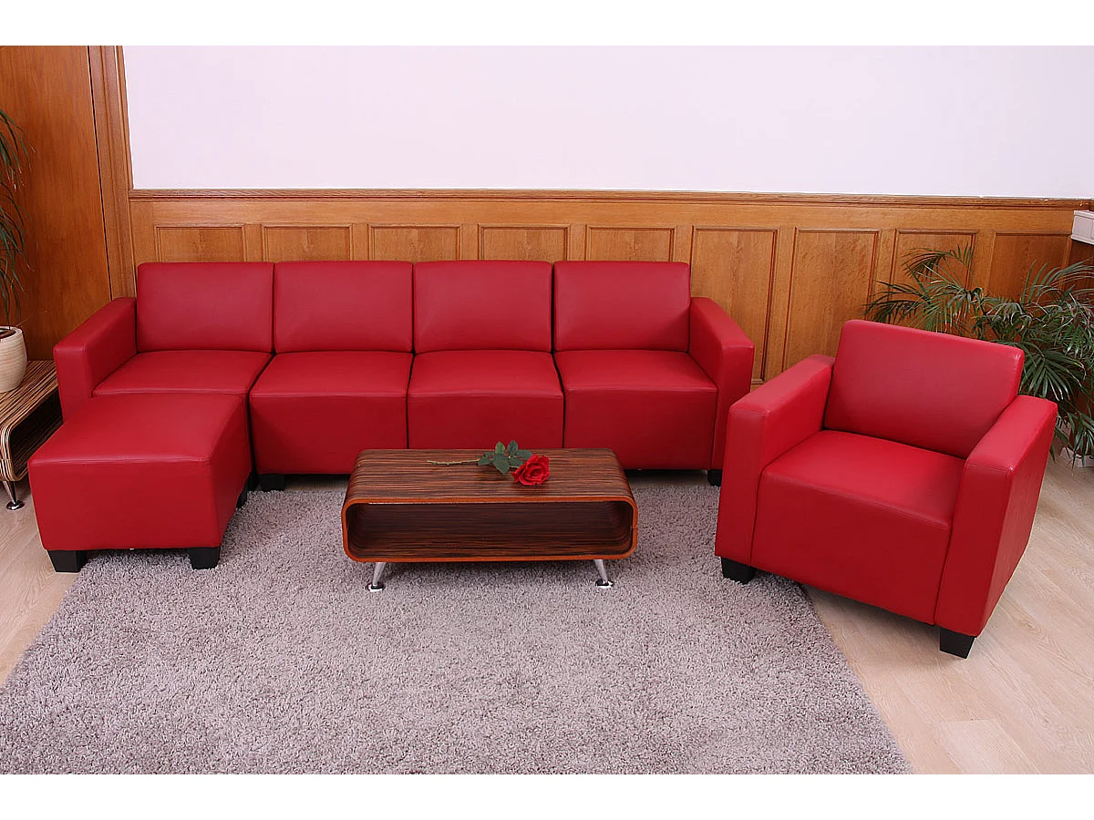 Salotto modulare componibile lounge moderno Lione N71 ecopelle combinazione 3-1-1-1 rosso