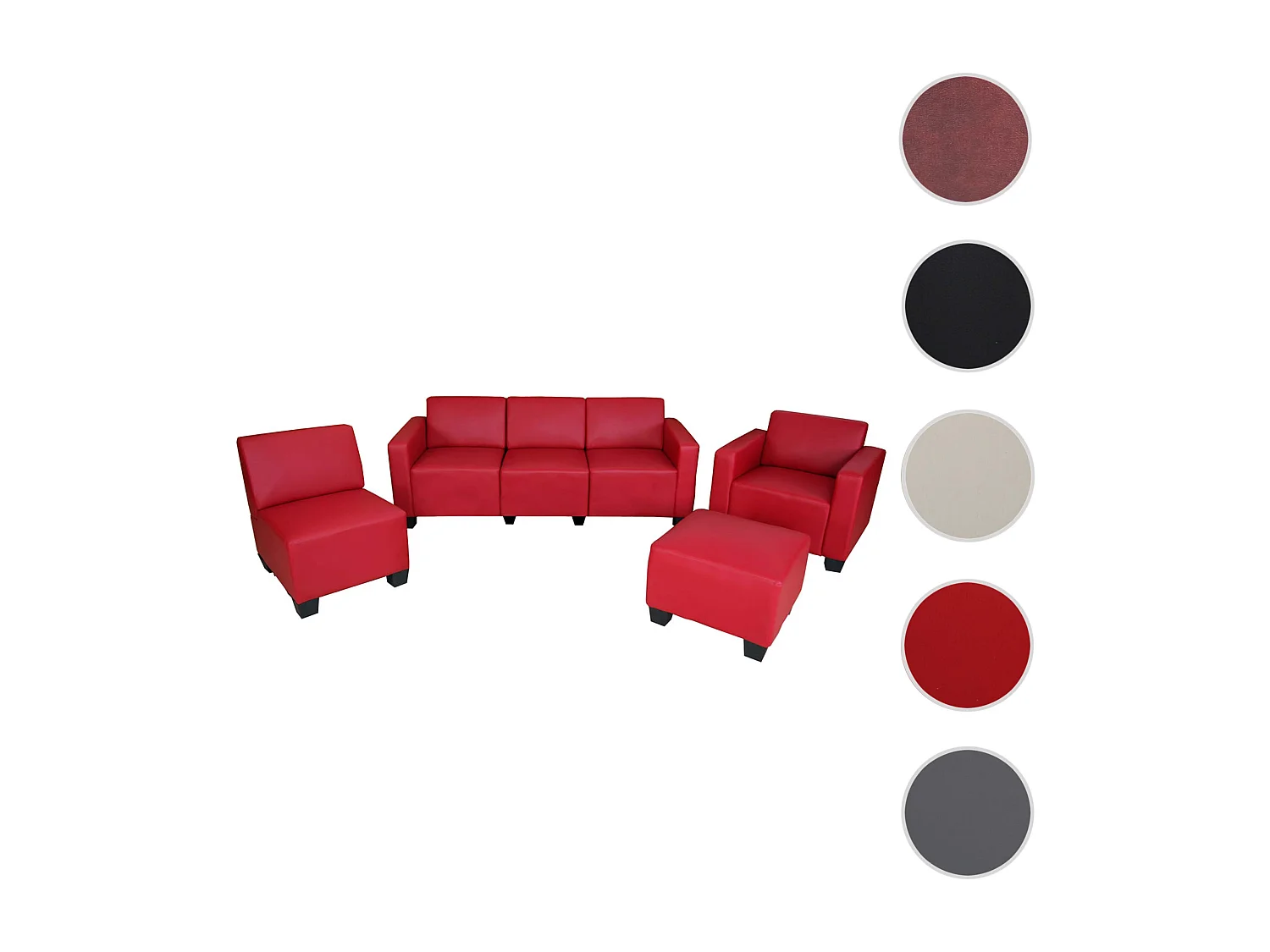 Salotto modulare componibile lounge moderno Lione N71 ecopelle combinazione 3-1-1-1 rosso