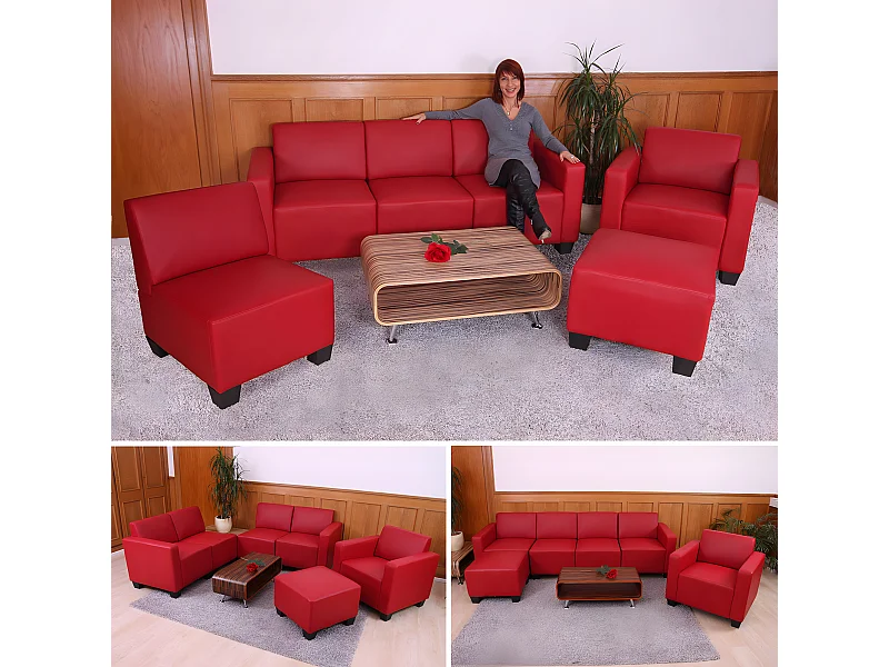 Salotto modulare componibile lounge moderno Lione N71 ecopelle combinazione 3-1-1-1 rosso