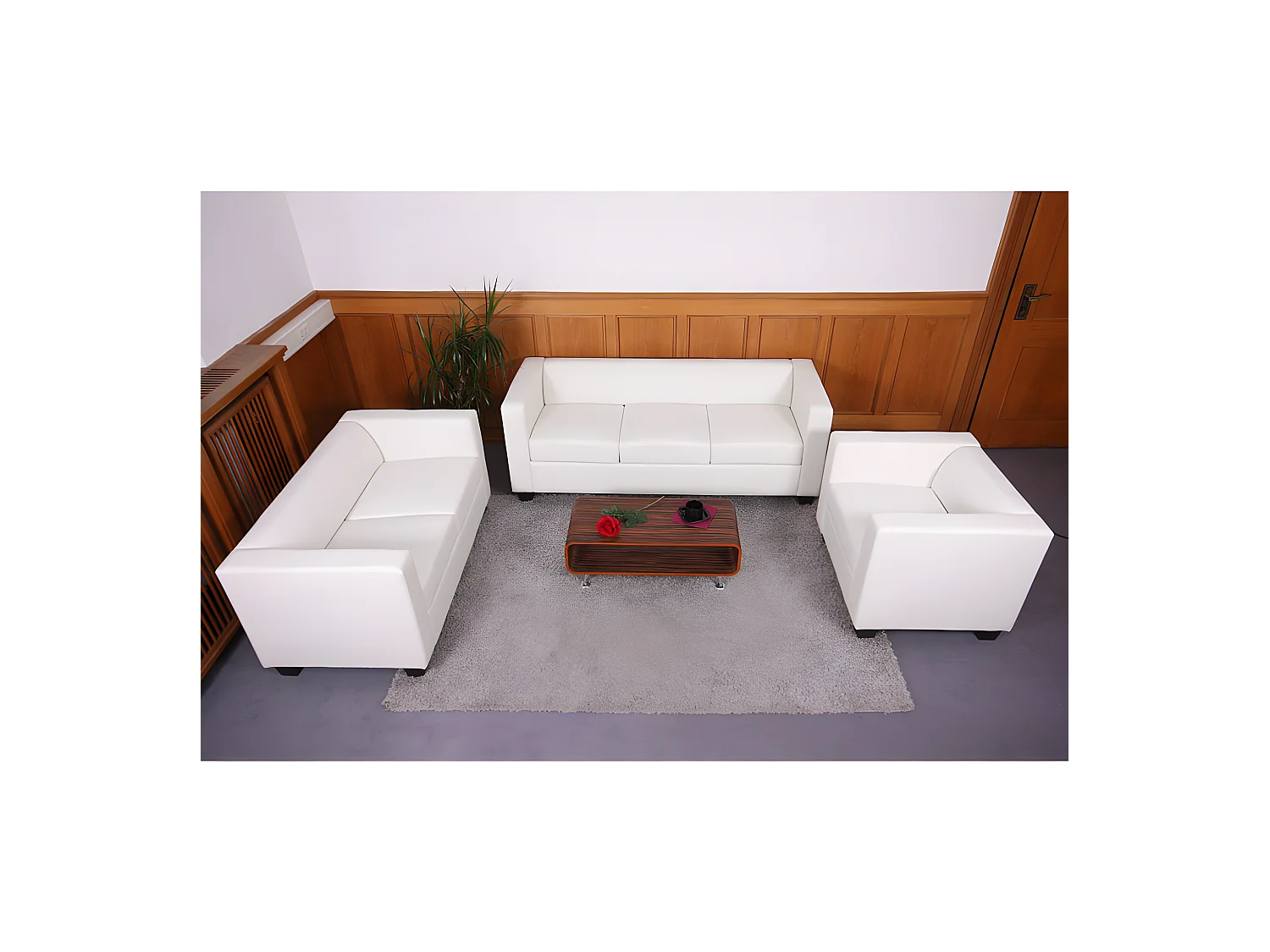 Salotto componibile lounge moderno elegante Lille M65 composizione 3-2-1 ecopelle bianco