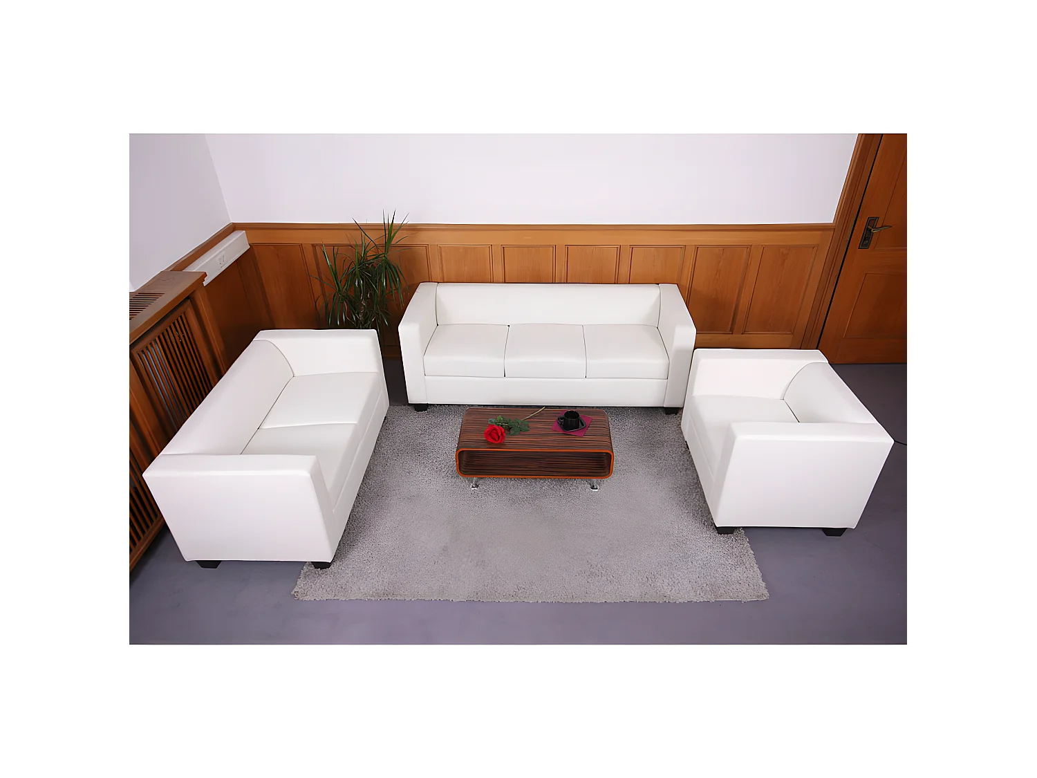 Salotto componibile lounge moderno elegante Lille M65 composizione 3-2-1 ecopelle bianco