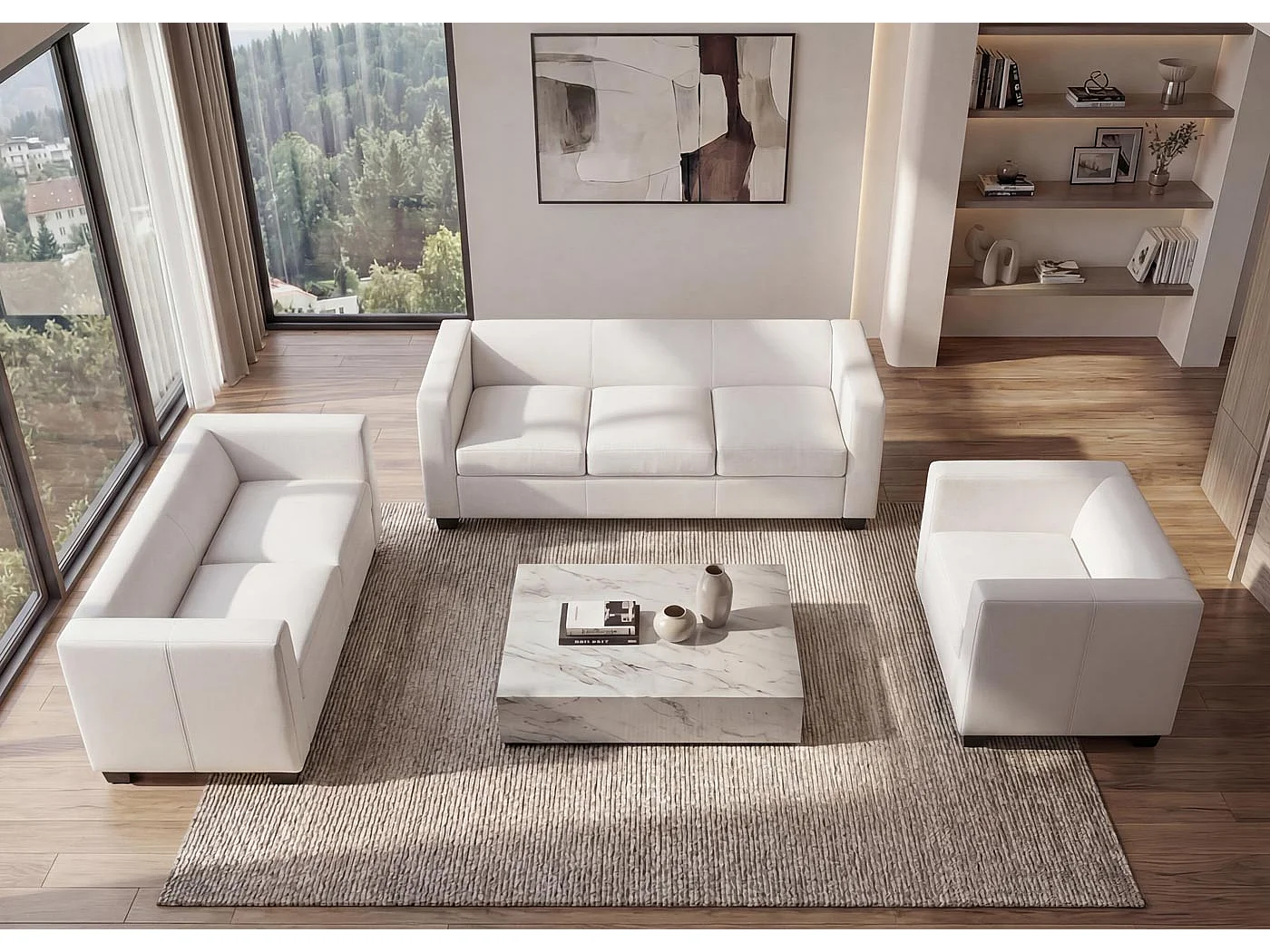 Salotto componibile lounge moderno elegante Lille M65 composizione 3-2-1 ecopelle bianco