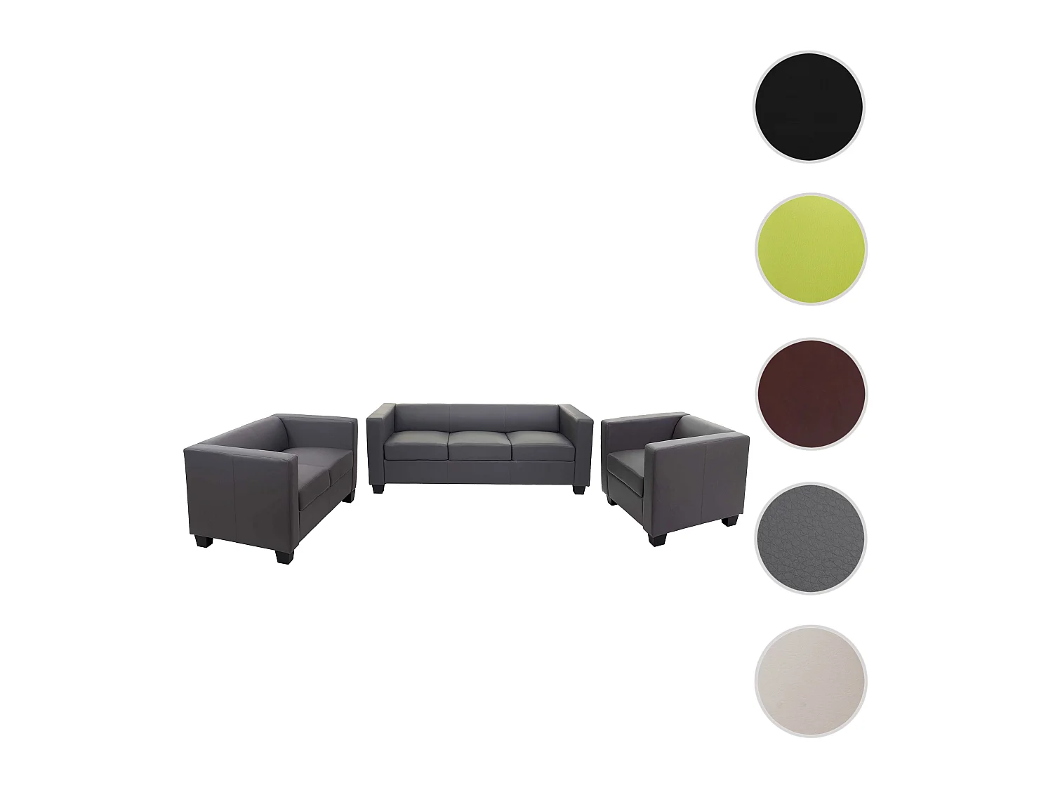 Zestaw sof 3-2-1 Lille (3-częściowy),  imitacja skóry, ciemnoszary