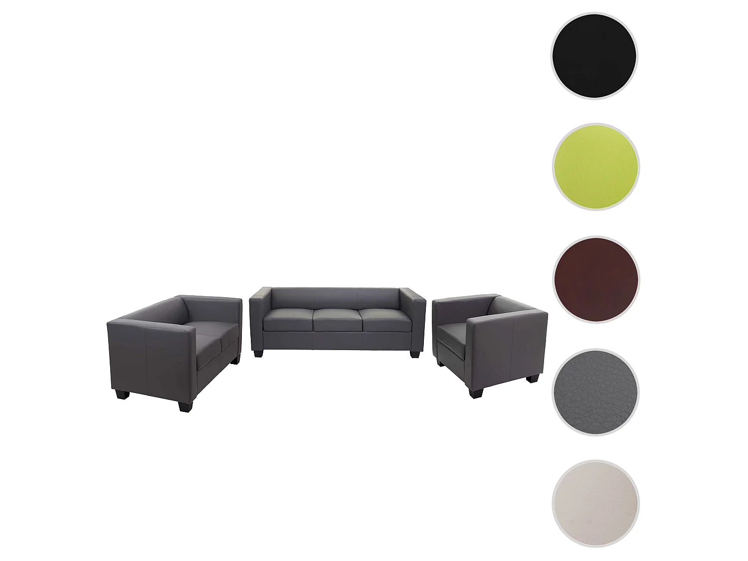 Zestaw sof 3-2-1 Lille (3-częściowy),  imitacja skóry, ciemnoszary