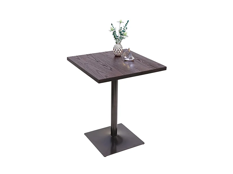 Tavolino bistro quadrato industriale bar MCW-H10 acciaio verniciato legno di olmo marrone