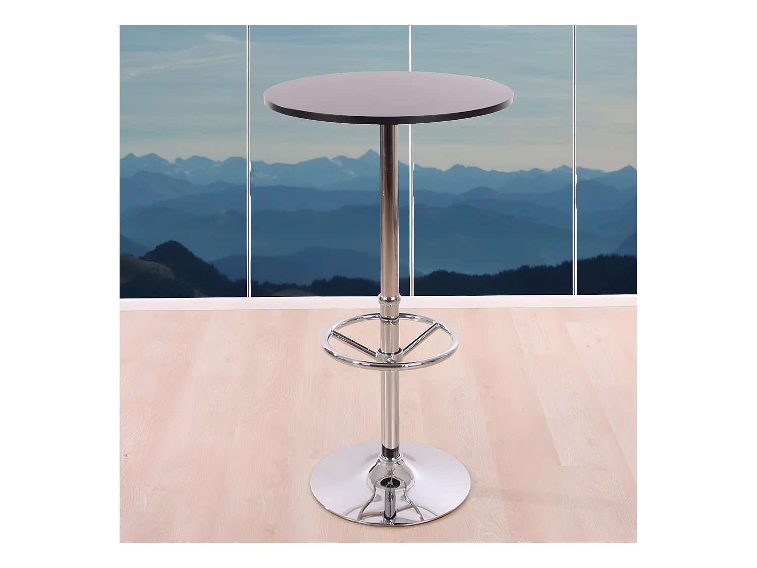 Table haute Bilbao repose-pieds, Table de bar / table haute Bari, ronde, avec repose-pied, 109x60x60cm, noir