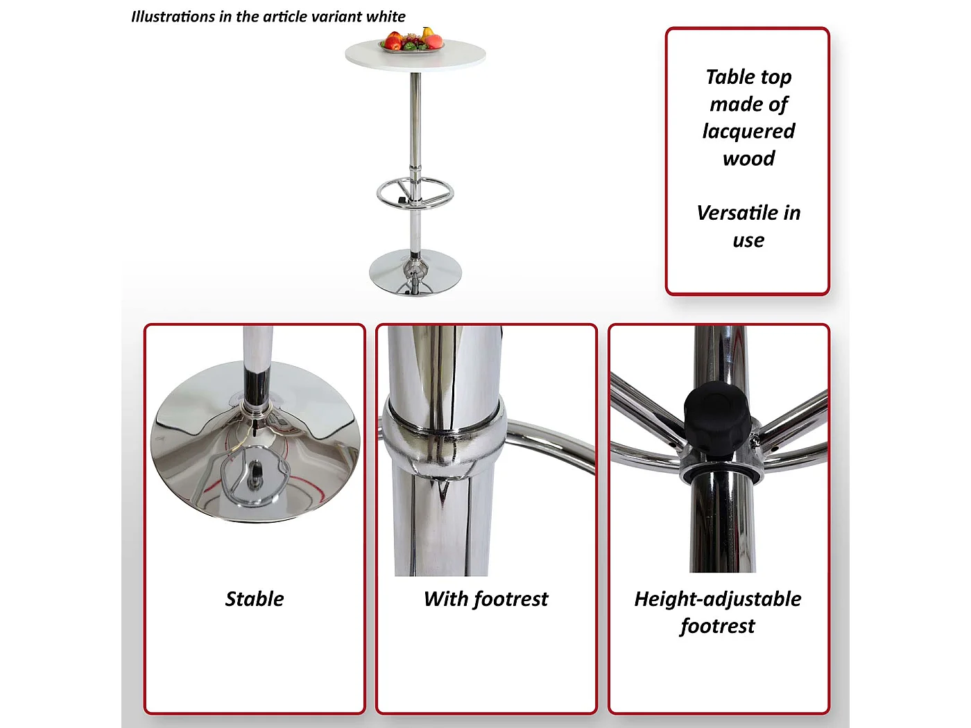 Stehtisch Bilbao Fußablage, Schwarz